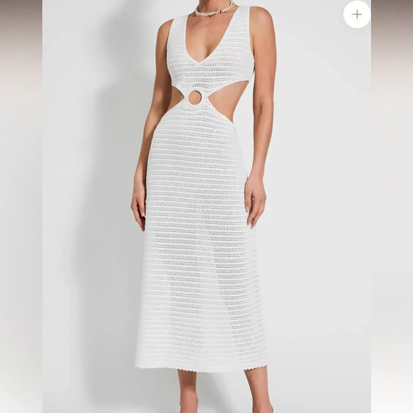 New Devon Windsor Sonya Crochet Cream Cutout Midi Dress - Picture 1 of 15
